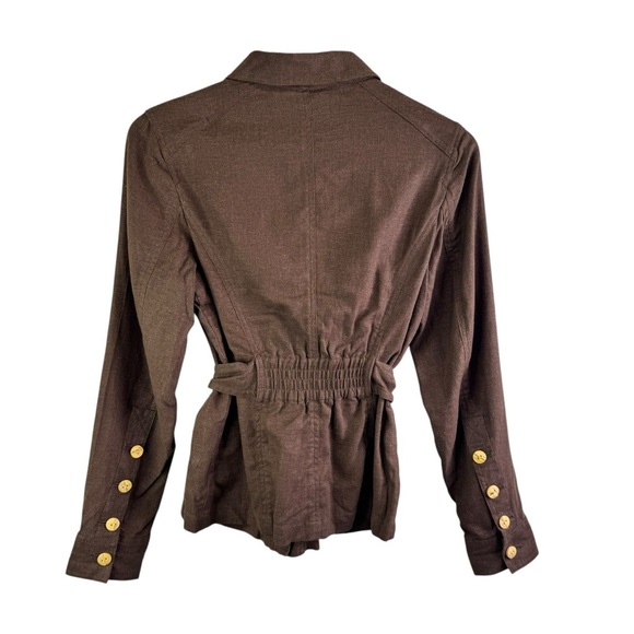 Togo Brown Linen Button Belted Blazer Jacket Size Medium - Picture 2 of 11